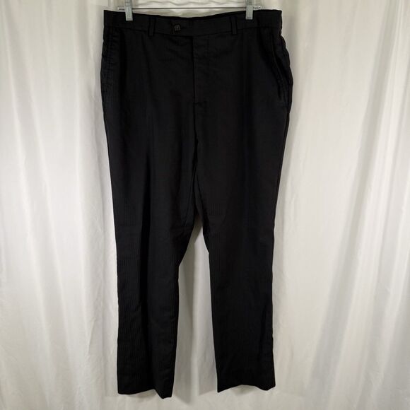 Ted Baker 100% Wool Pants Men's 35 R Black Striped Joe CT Flat Front Pockets - Picture 1 of 13